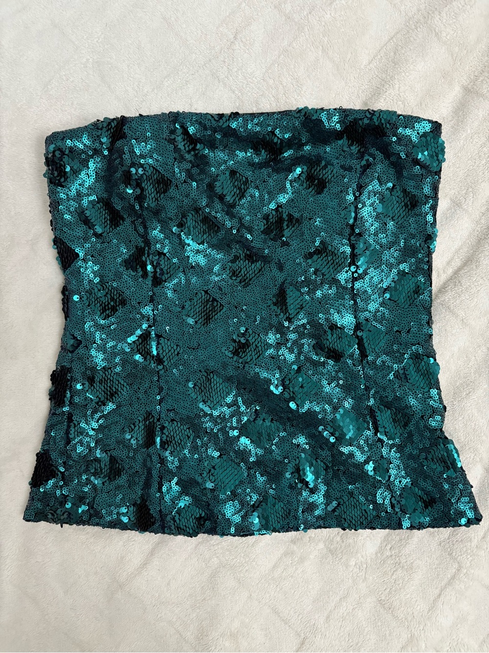 Zara Teal Sequin Strapless Top